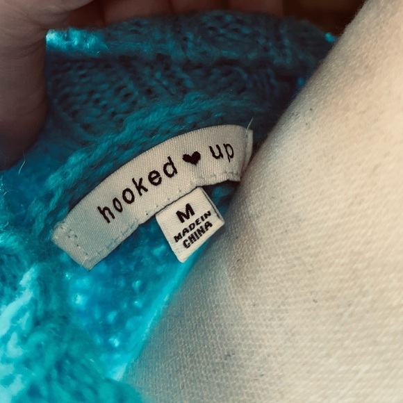 HOOKED UP Acrylic Cable Knit Sweater size M Aqua Blue Chunky Pre-Owned Great - Picture 8 of 11